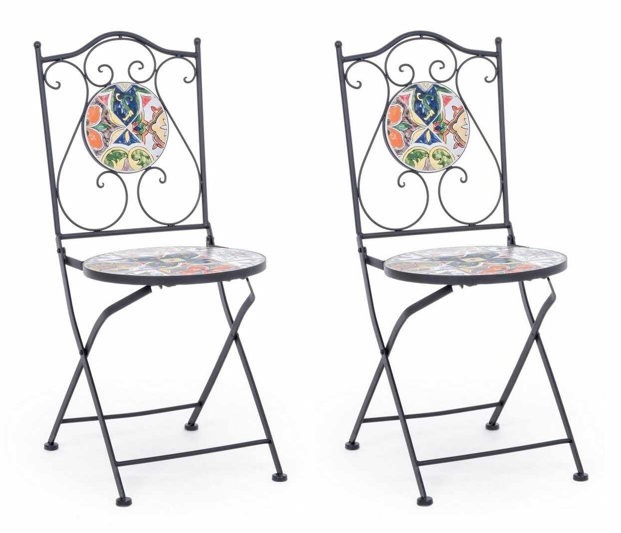 Set 2 scaune pliabile de gradina / terasa din ceramica si metal Paloma Multicolor / Negru, l39xA47xH92 cm