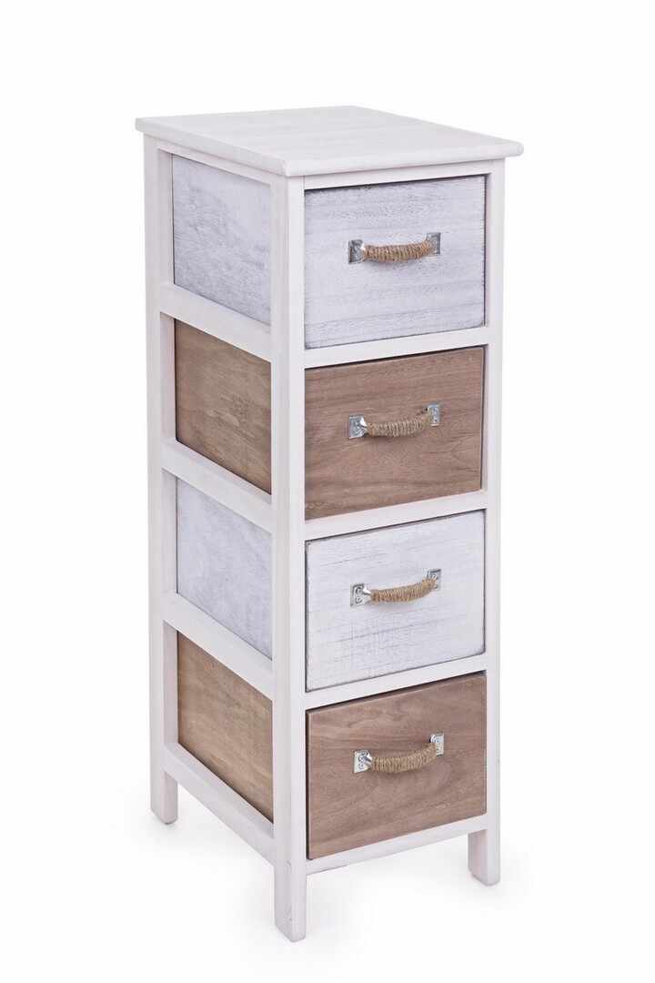 Cabinet din lemn de Paulownia, cu 4 sertare Meredith Slim Ivoir / Gri / Maro, l26xA32xH81 cm