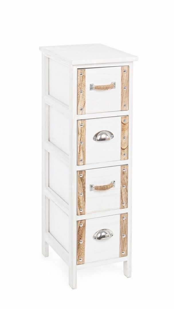 Cabinet din lemn de Paulownia, cu 4 sertare Romance Slim Alb / Natural, l26xA32xH81 cm