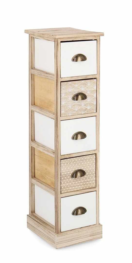 Cabinet din lemn de Paulownia, cu 5 sertare Finnley Slim Natural / Alb, l26xA32xH98 cm