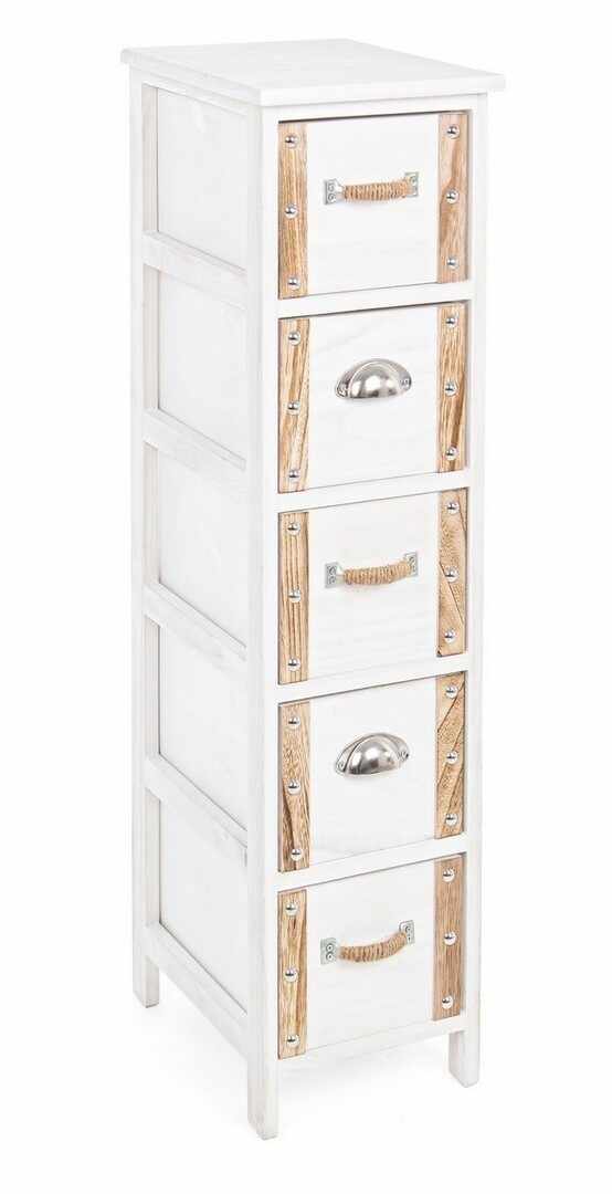 Cabinet din lemn de Paulownia, cu 5 sertare Romance Slim Alb / Natural, l26xA32xH98 cm