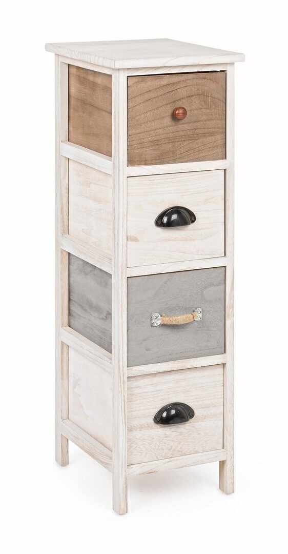 Cabinet din lemn de Paulownia si MDF, cu 4 sertare Madyson Slim Ivoir / Gri, l26xA32xH80 cm