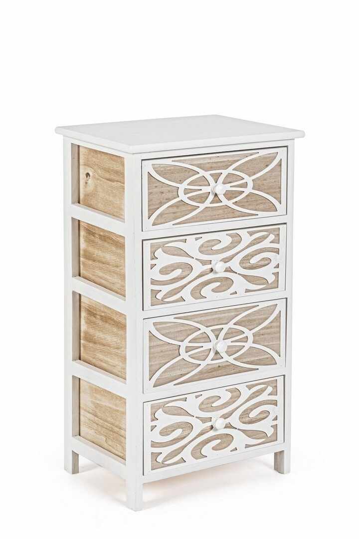 Cabinet din lemn de Paulownia si MDF, cu 4 sertare Pattern Alb / Natural, l40xA29xH73 cm