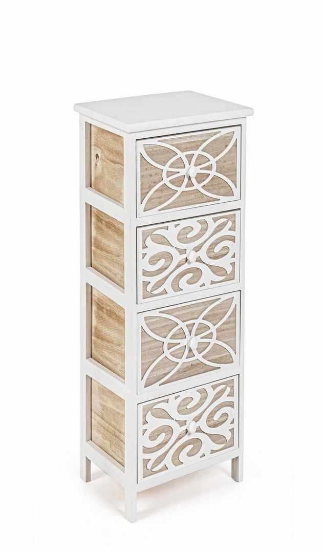 Cabinet din lemn de Paulownia si MDF, cu 4 sertare Pattern Slim Alb / Natural, l26xA32xH80 cm