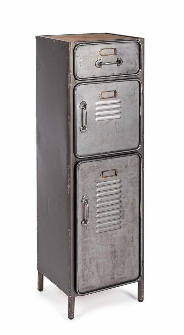 Cabinet din lemn de pin si metal, cu 1 sertar si 2 usi, Store Gri, l34,8xA34,5xH109,5 cm