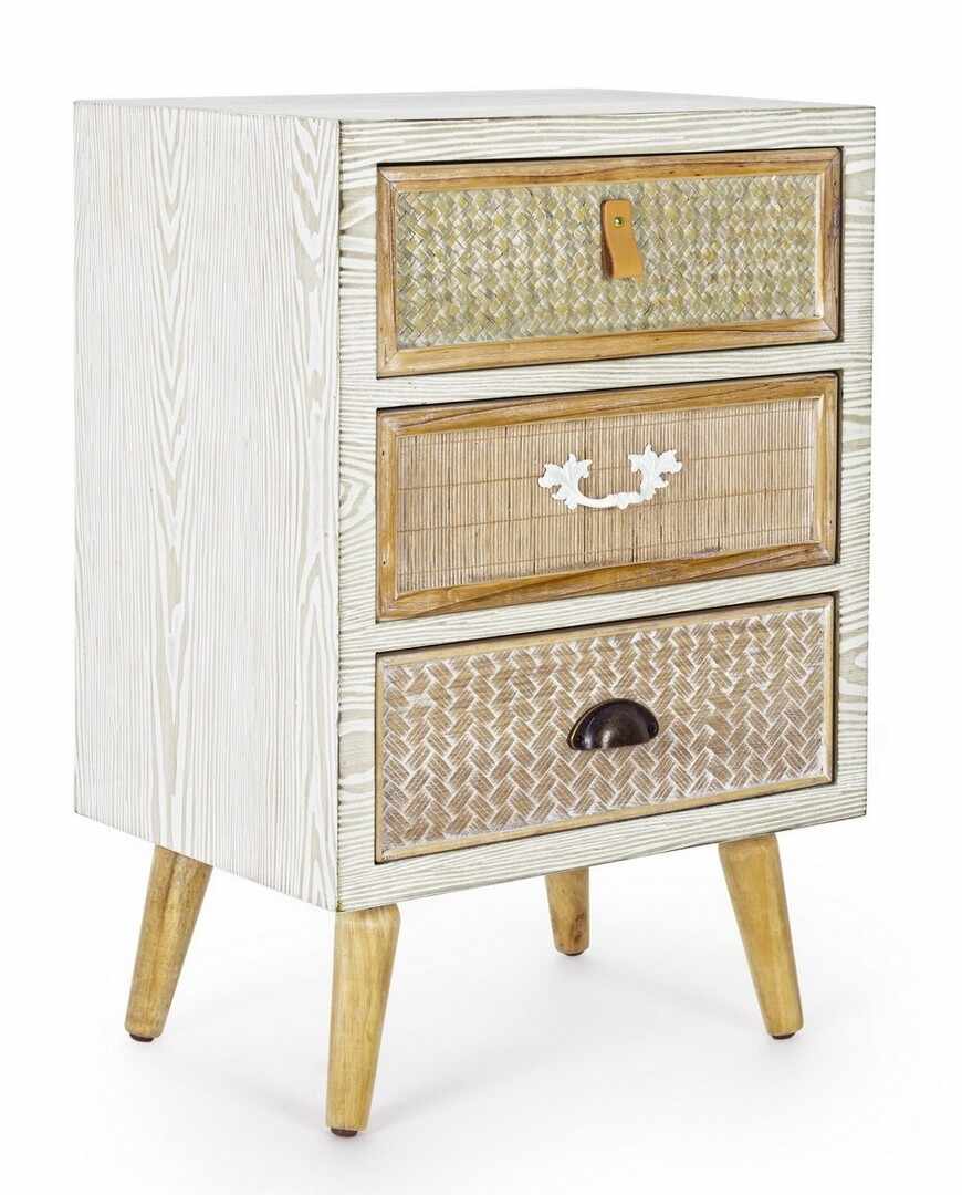 Cabinet din MDF si lemn de brad, cu 3 sertare Eloise Alb / Natural, l48xA35xH72 cm