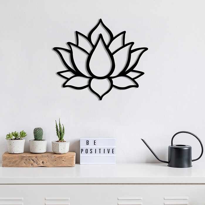 Decoratiune metalica de perete, Lotus Flower 1 Negru, l50xA1,5xH43 cm