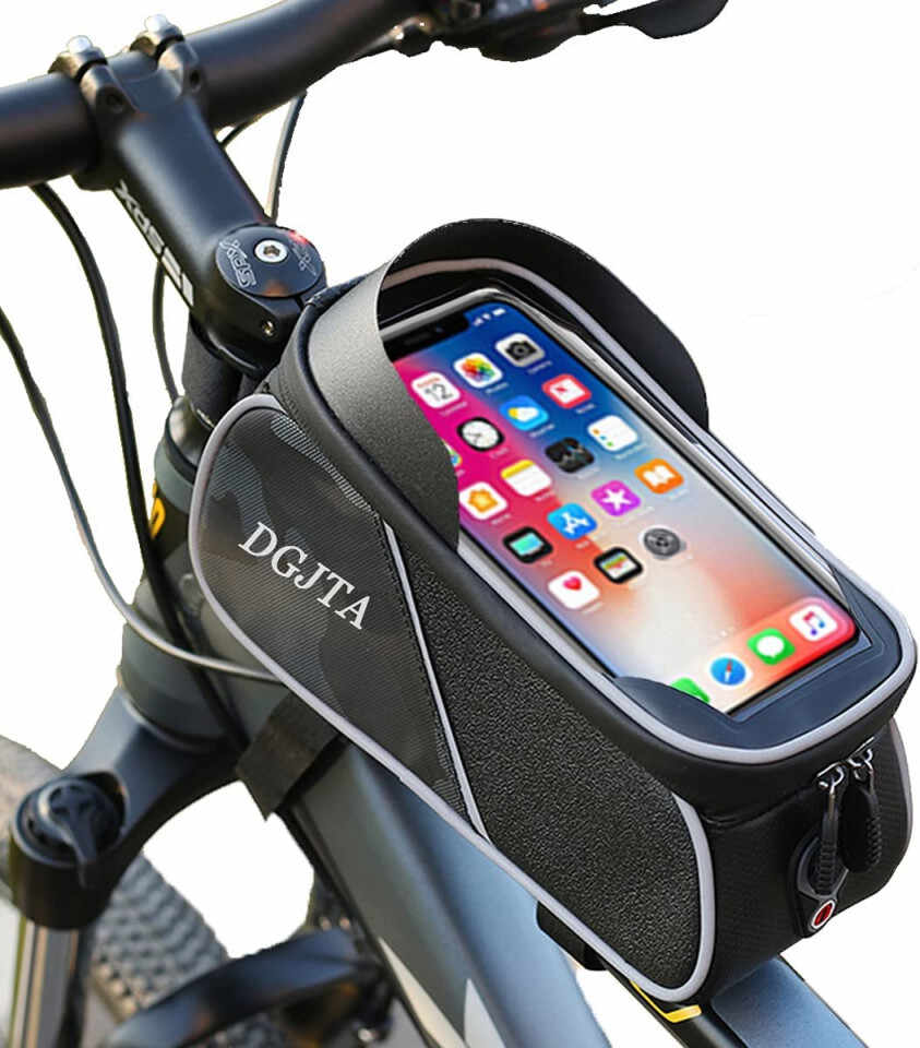 Geanta/suport telefon pentru bicicleta Dgjta, piele PU, negru, 22,4 x 8,9 x 11,4 cm