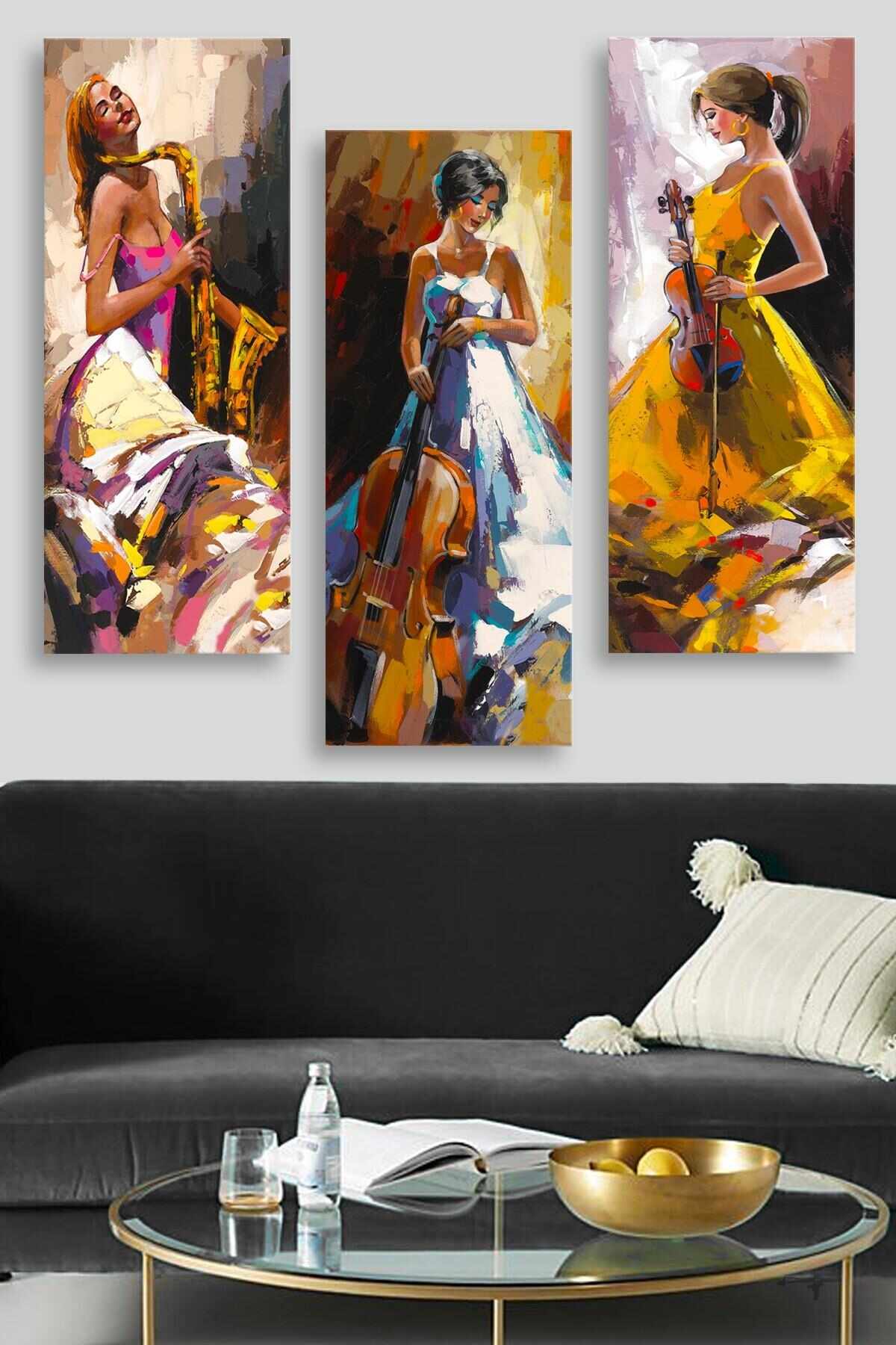 Tablou 3 piese, Women Musicians MDF0084 Multicolor, 70 x 50 cm