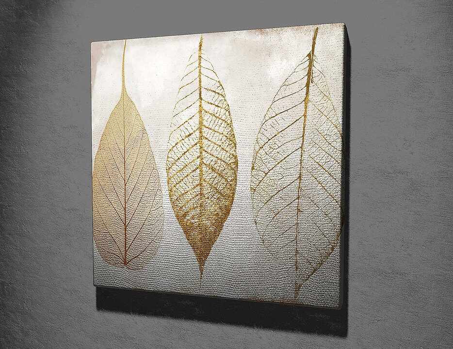 Tablou Canvas Klarc Leaf KC098 Auriu, 45 x 45 cm