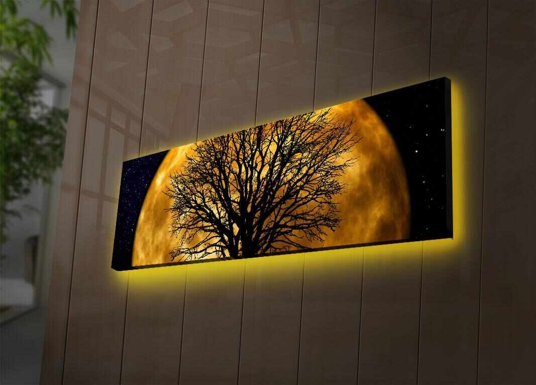 Tablou Canvas Led Close Moon 3090DACT-71 Negru / Auriu, 90 x 30 cm