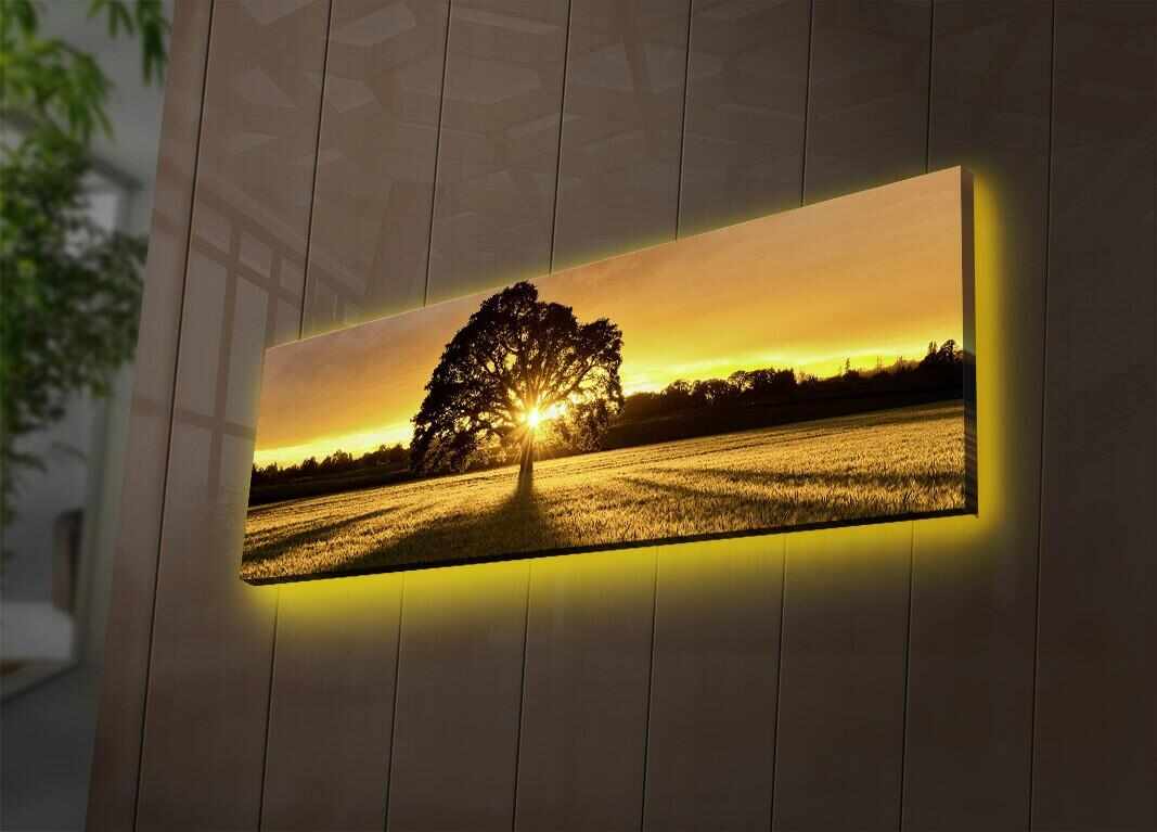 Tablou Canvas Led Sunset 3090DACT-68 Negru / Auriu, 90 x 30 cm