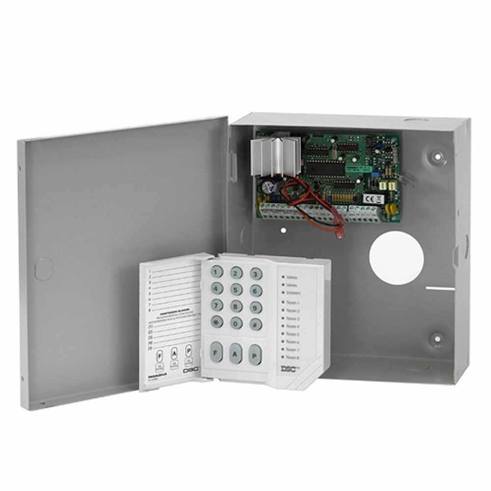 Centrala alarma antiefractie DSC Power PC 585 cu tastatura PC1555 si cutie metalica, 1 partitie, 4-32 zone, 38 utilizatori