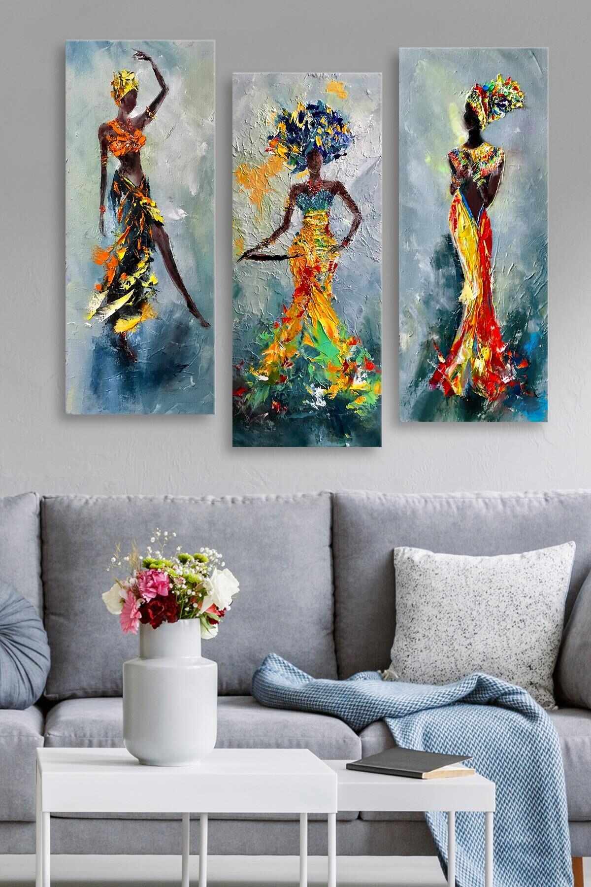 Tablou 3 piese, Women Dancing MDF0035 Multicolor, 70 x 50 cm
