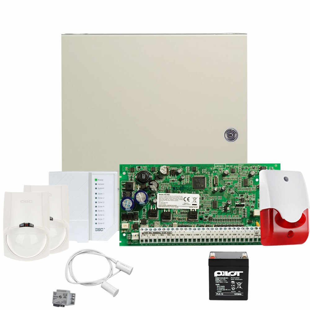 Sistem alarma antiefractie de interior DSC POWER KIT PC 1616 INT, 2 partitii, 6 zone, 48 coduri utilizatori