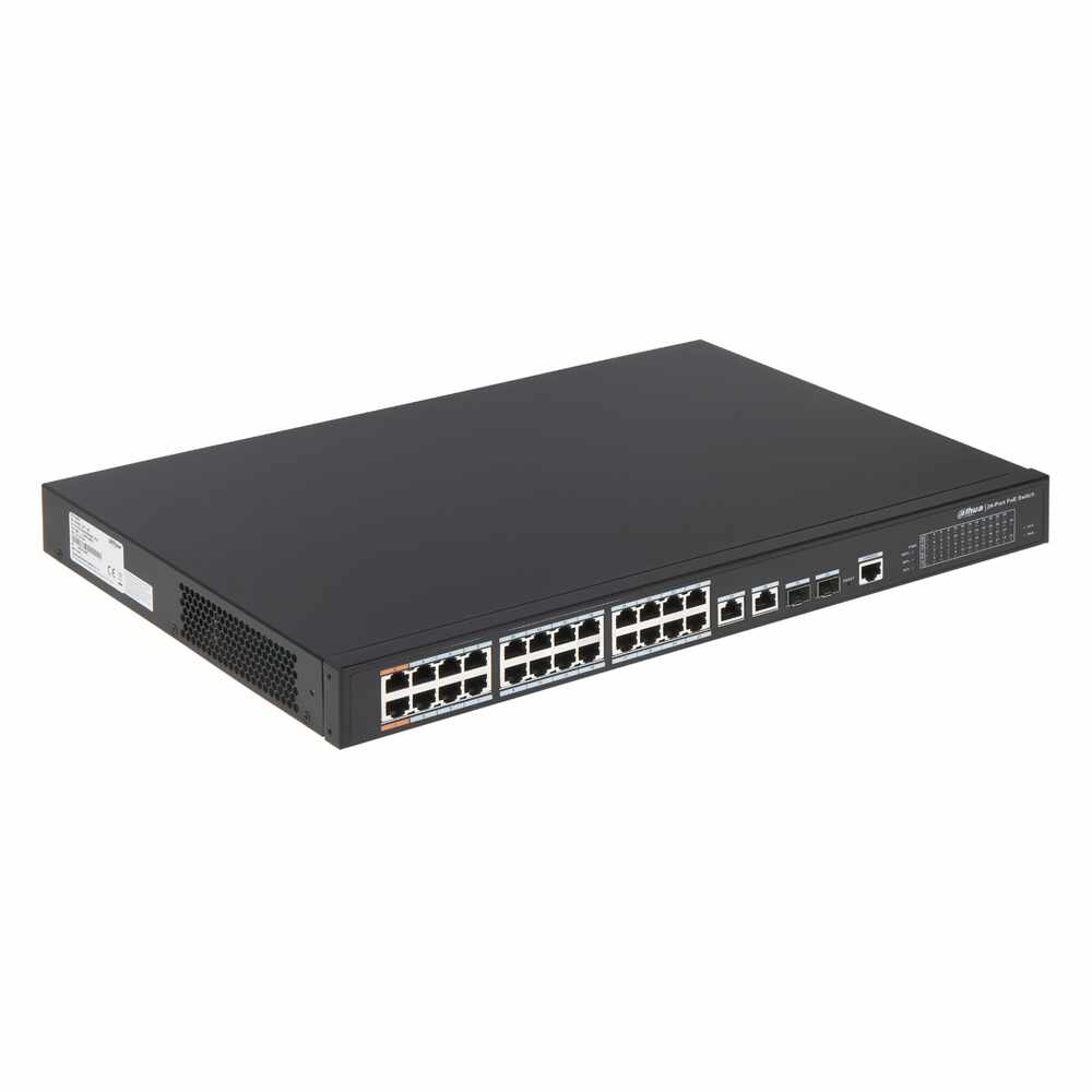 Switch cu 24+4 porturi PoE Dahua PFS4226-24ET-240, 4000 MAC, 1000 Mbps, cu management