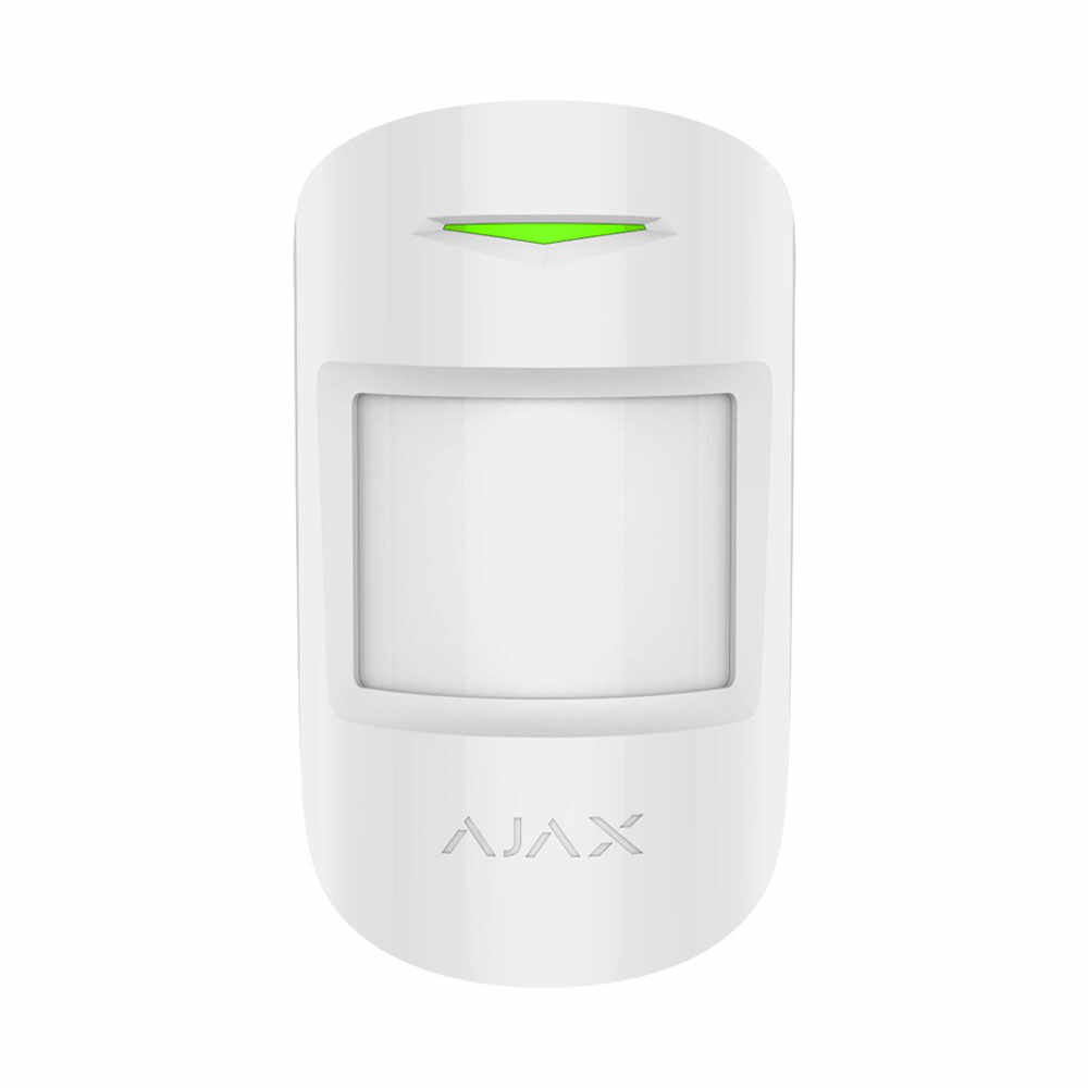 Detector de miscare si geam spart wireless PIR Ajax CombiProtect WH, 12/9 m, 88/180 grade, pet immunity, 868 MHz, RF 1200 m