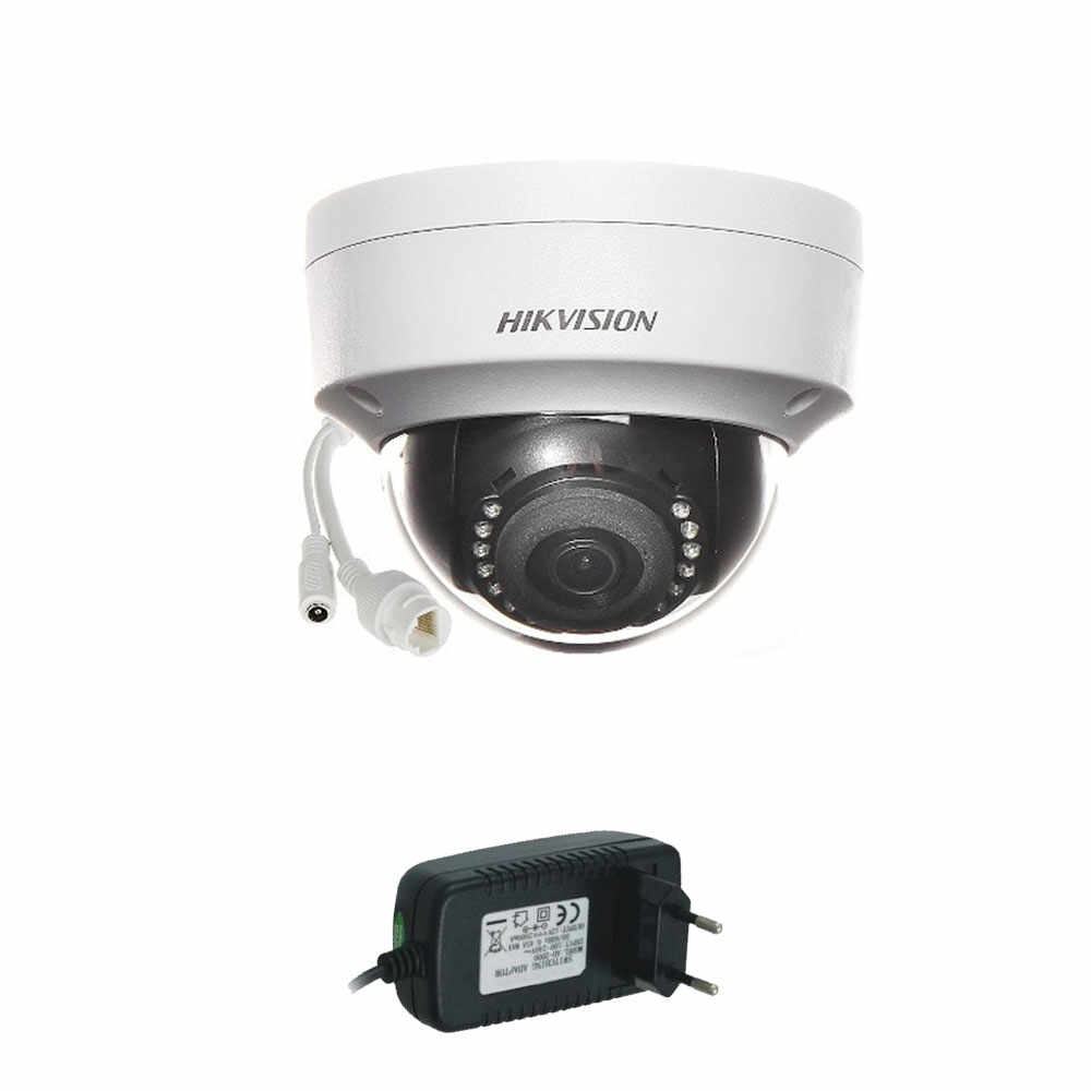 Camera supraveghere Dome IP Hikvision DS-2CD1123G0-I, 2 MP, 30 m, 2.8 mm + alimentare