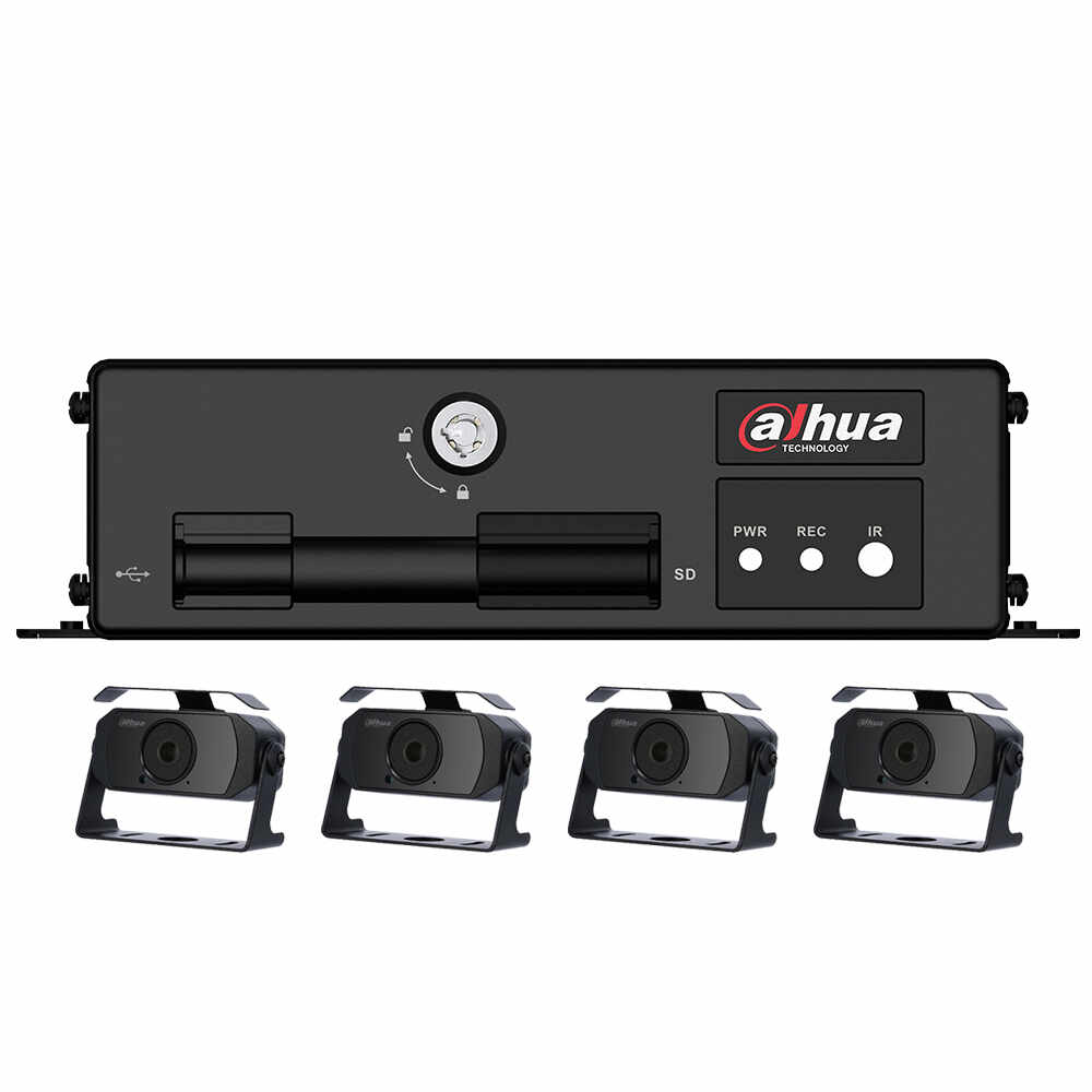 Kit supraveghere auto Dahua MXVR1004-GCW-HAC-HMW3100, 4 camere, 1 MP, IR 20 m, microfon, GPS, WiFi, GSM 3G