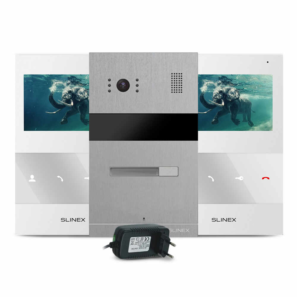 Kit videointerfon RFID Slinex MA-01-IR-CUT-2XSQ-04M-W-PA12/2A, 1 familie, ingropat/aparent, 4.3 inch, IR 1.5 m, Full HD