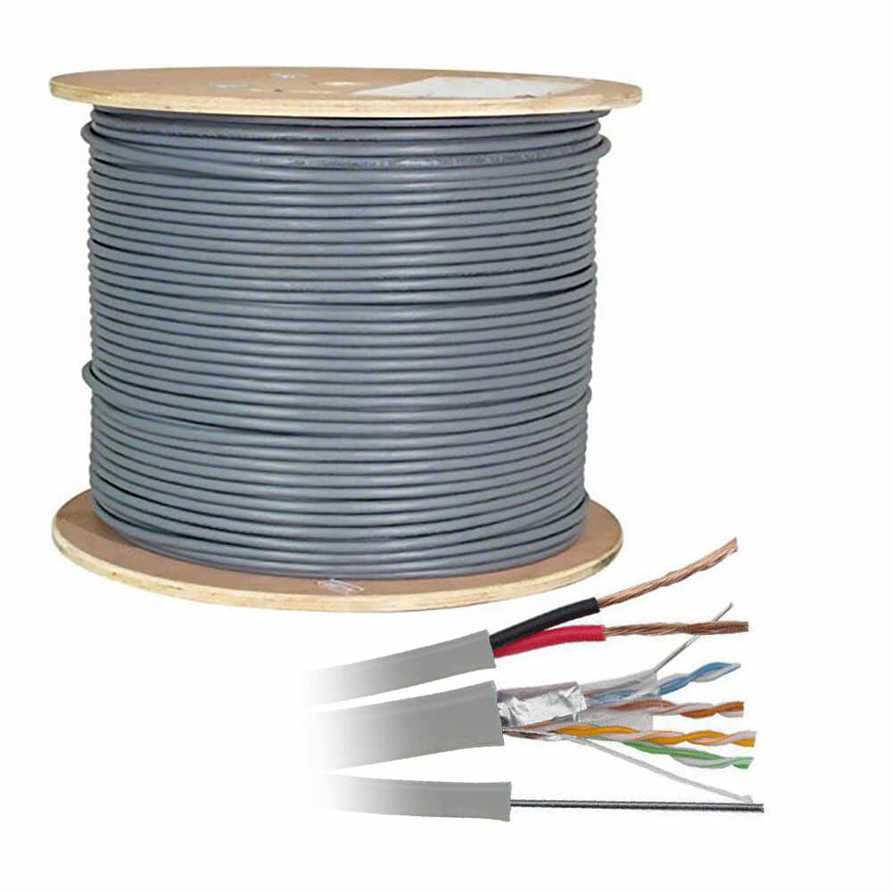 Cablu FTP CAT 5E CCA cu sufa si alimentare 0.5 mm, aluminiu cuprat, rola 305 m