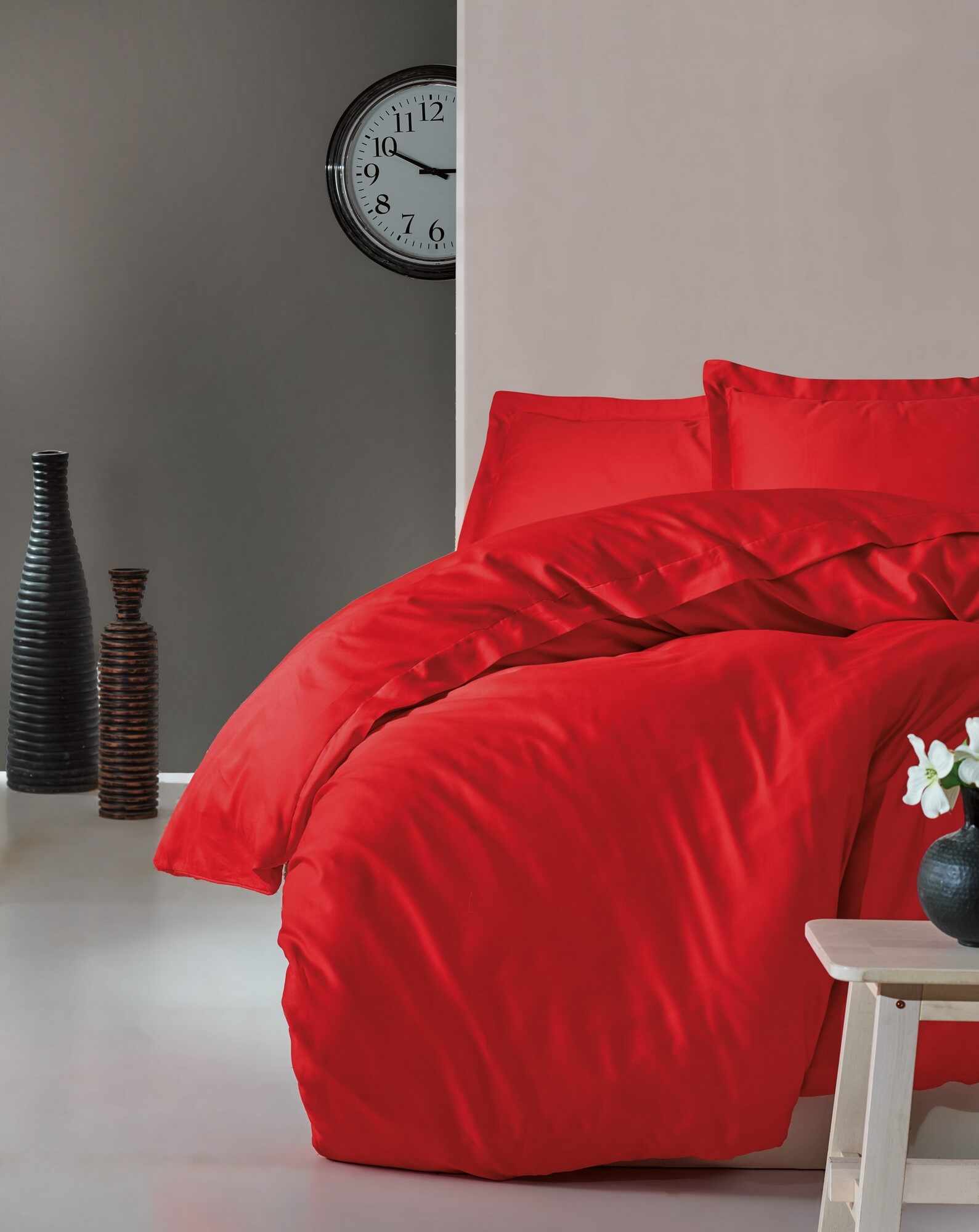 Lenjerie de pat din bumbac Satinat Premium Elegant Rosu, 200 x 220 cm