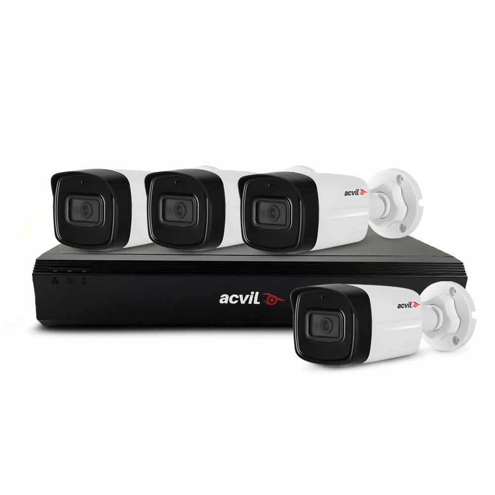 Sistem supraveghere exterior basic Acvil Pro ACV-B4EXT80-2MP-A-V2, 4 camere, 2 MP, IR 80 m, 3.6 mm, audio prin coaxial, PoS, microfon