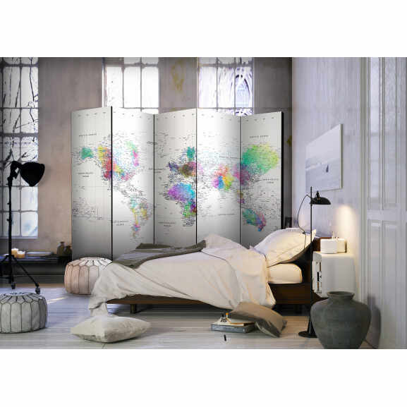 Paravan Room Divider – White-Colorful World Map 225 cm x 172 cm