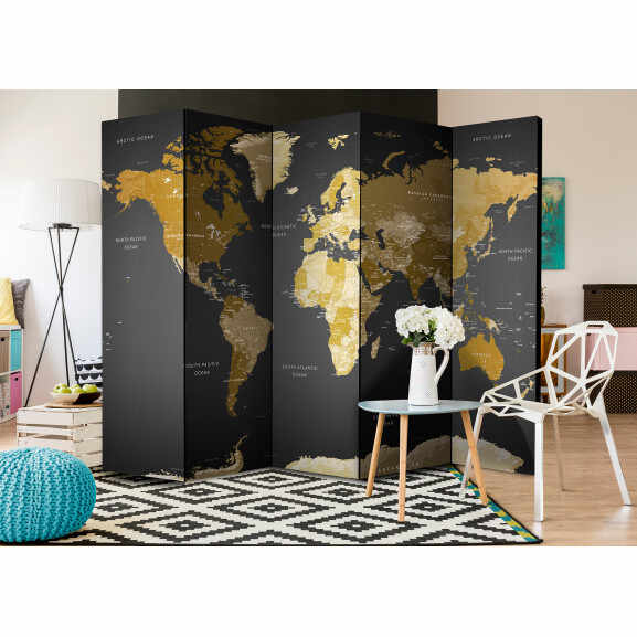 Paravan Room Divider World Map On Dark Background 225 cm x 172 cm