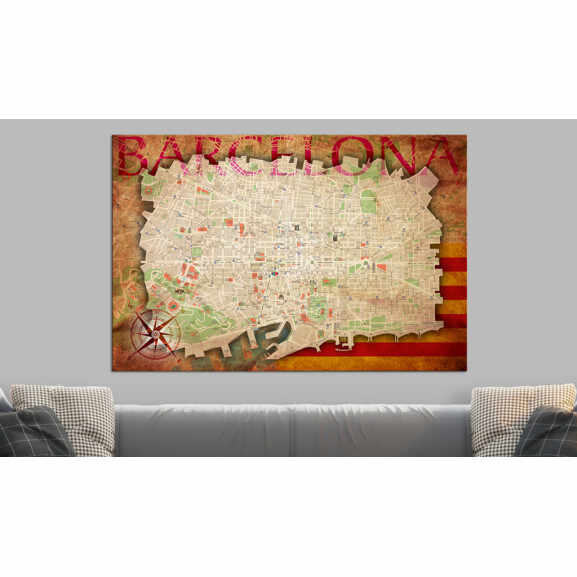 Tablou Din Plută Map Of Barcelona [Cork Map]