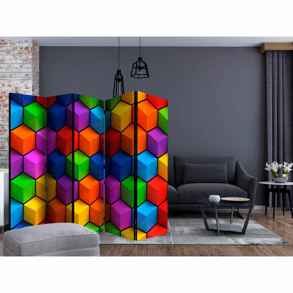 Paravan Colorful Geometric Boxes Ii [Room Dividers] 225 cm x 172 cm