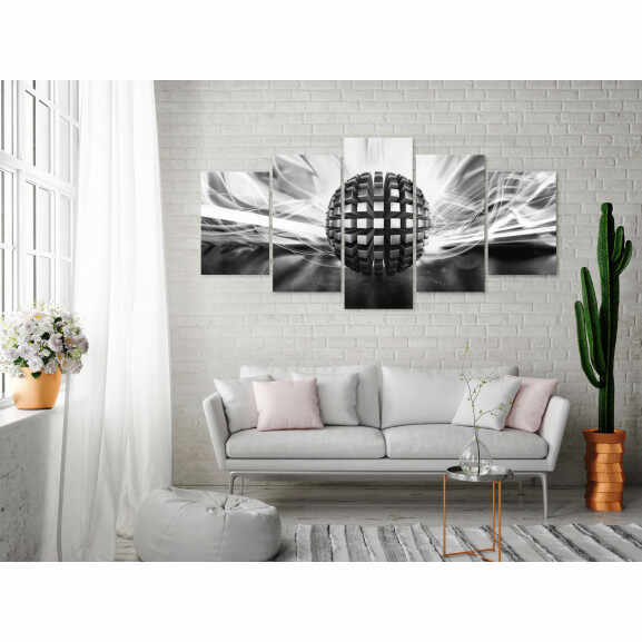 Tablou Metal Ball (5 Parts) Wide Black And White