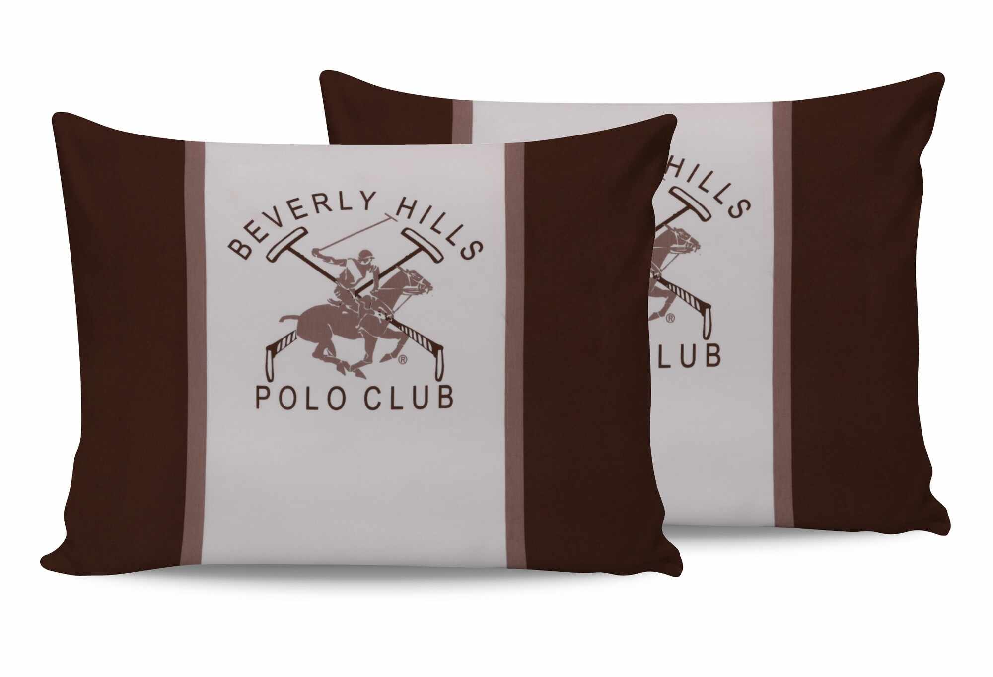 Set 2 fete perna din bumbac, Beverly Hills Polo Club BHPC 029 Maro / Alb, 50 x 70 cm
