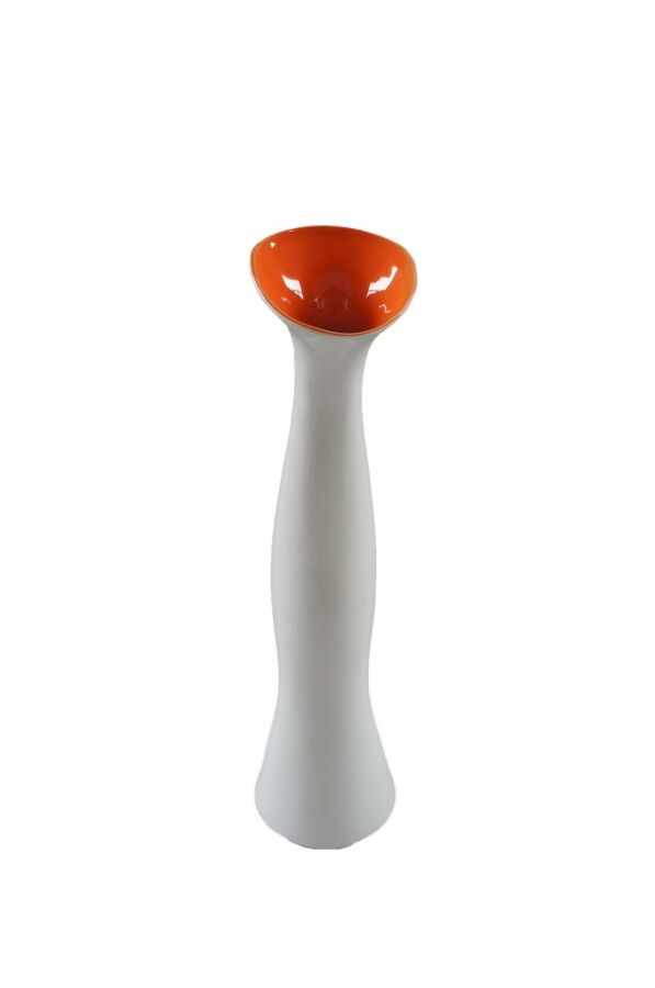 Vaza decorativa din ceramica Slim Alb / Portocaliu, Ø13,8xH54 cm
