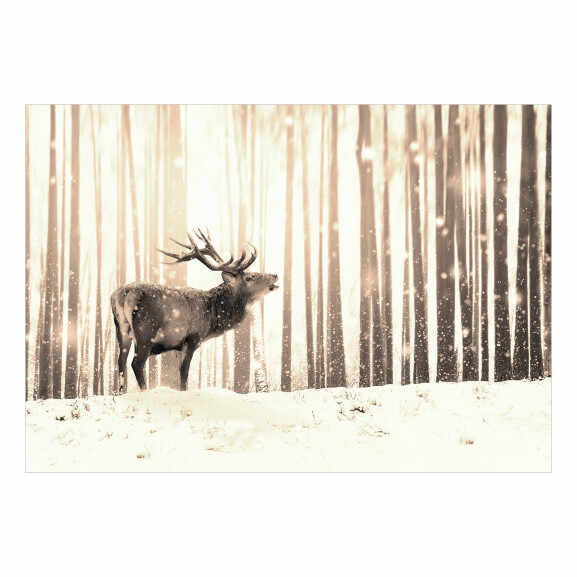 Fototapet autoadeziv Deer in the Snow (Sepia)