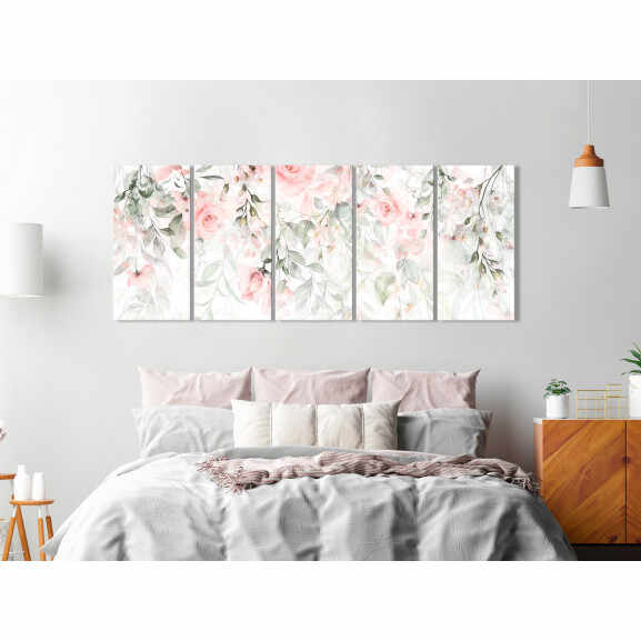 Tablou Waterfall of Roses (5 Parts) Narrow First Variant 225 x 90 cm
