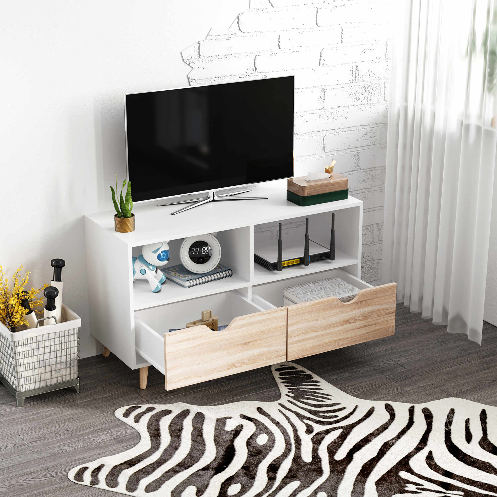 HomCom comoda TV cu 2 sertare 2 rafturi, 99x39x58 cm | AOSOM RO