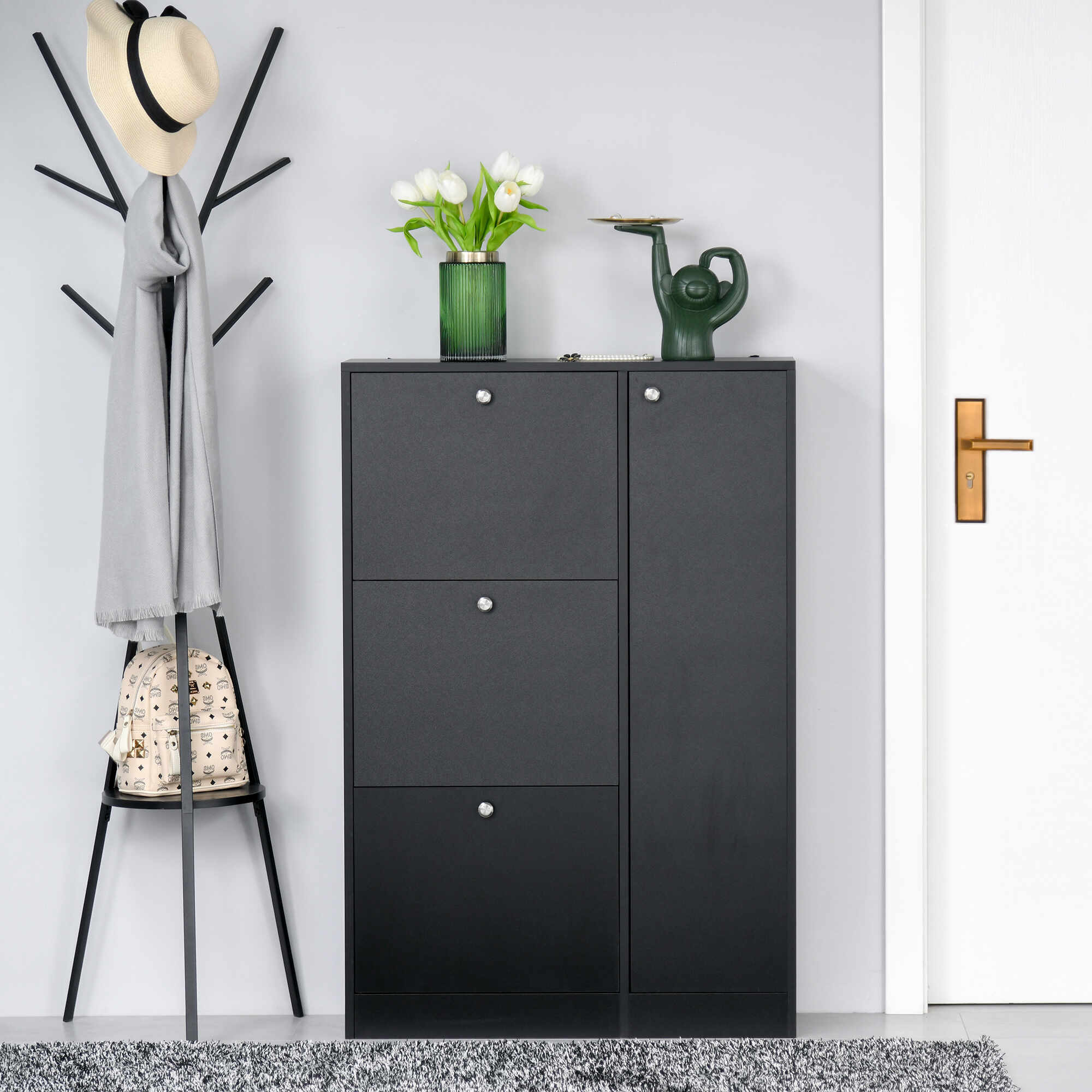 Homcom mobilier pentru hol cu ușă pentru pantofi modern din lemn negru 80x24x120cm | Aosom Ro