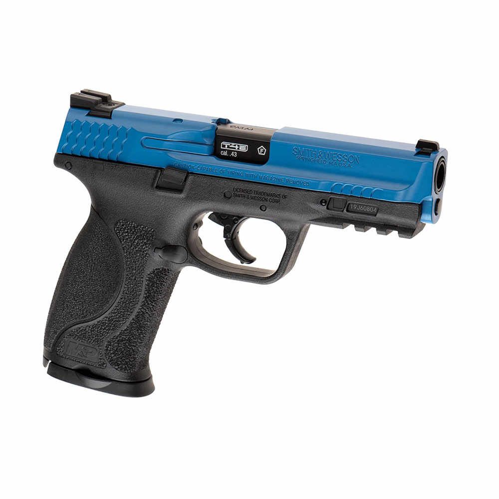 Pistol paintball cu bile de cauciuc/creta/vopsea Umarex Smith & Wesson M&P9 M2.0 T4E, cal.43, albastru, 5 jouli