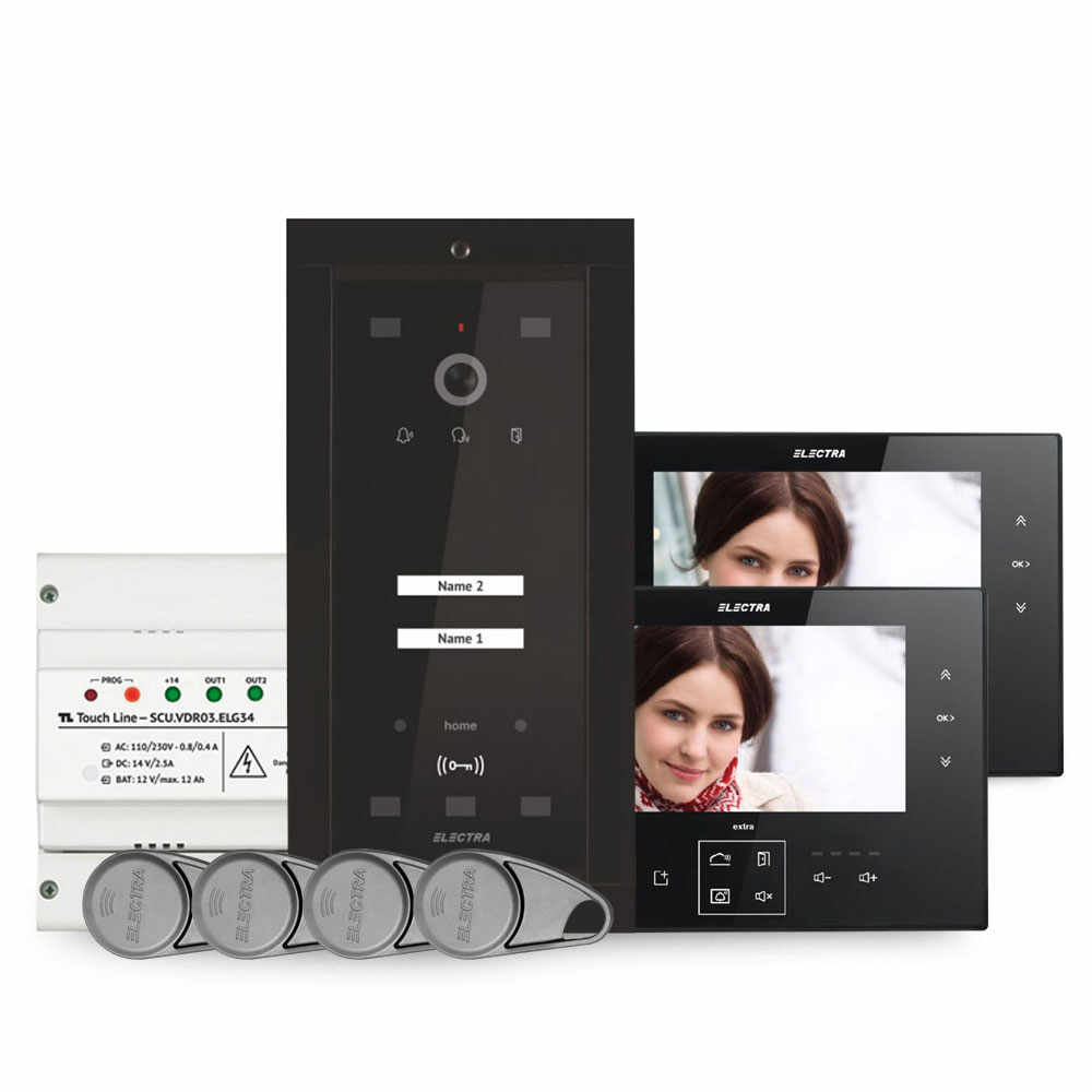 Kit videointerfon Electra Home EL-VINT-HOME-2-7, 2 familii, 7 inch, 800 TVL, aparent/ingropat