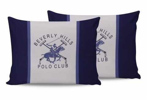 Set 2 fete de perna 50x70, 100% bumbac, Beverly Hills Polo Club, BHPC 029 - Blue, Alb/Albastru