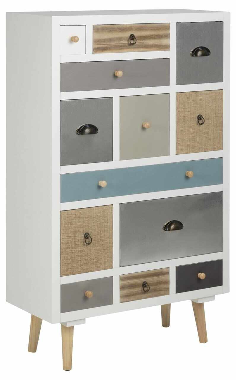 Cabinet din lemn si MDF, cu 13 sertare Thais Multicolor, l70xA30xH114 cm