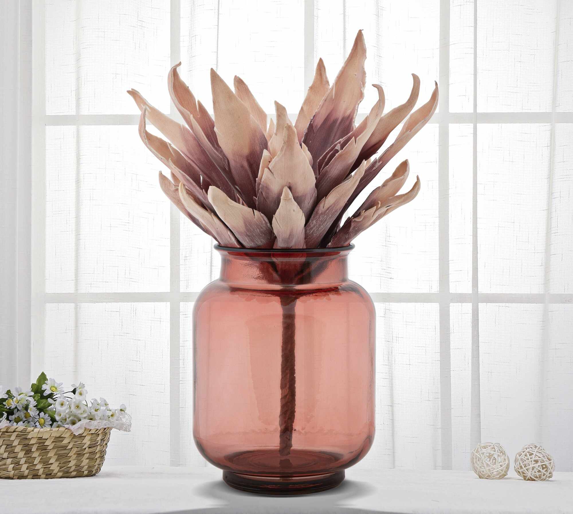 Vaza decorativa din sticla reciclata Flores Round Rosu, Ø20xH25 cm