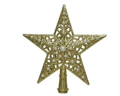 Varf decorativ pentru brad Star w pearl, Decoris, 3.8x20x21 cm, plastic, auriu