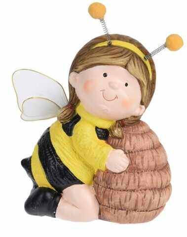 Decoratiune Bee girl, 13x8x18 cm, ceramica, multicolor