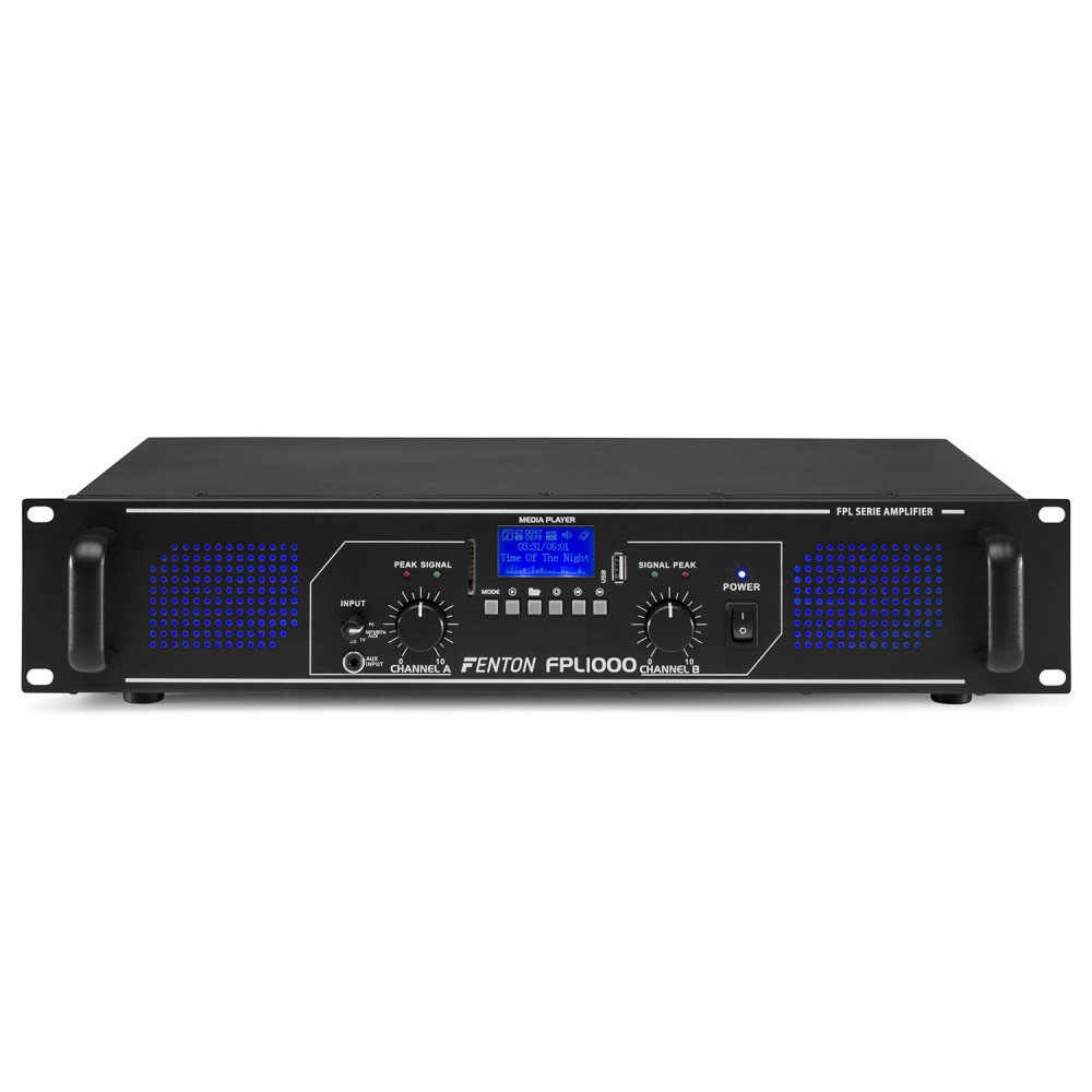Amplificator digital profesional Fenton FPL1000 172.090, USB/SD, Bluetooth, MP3, 2x500W, 4 ohm